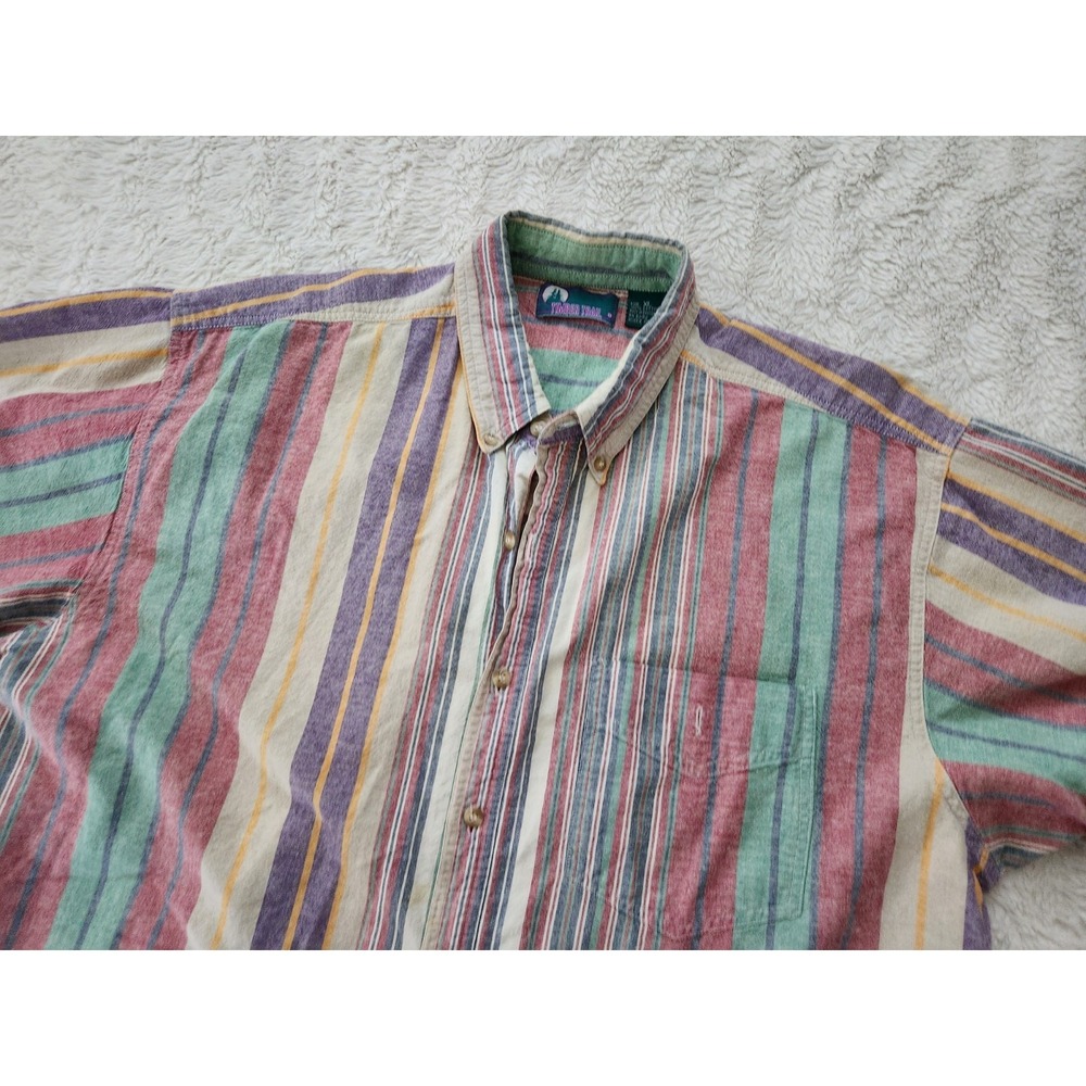 Timber Trail Mens XL Shirt Short Sleeve Button Down Striped 100% Cotton...